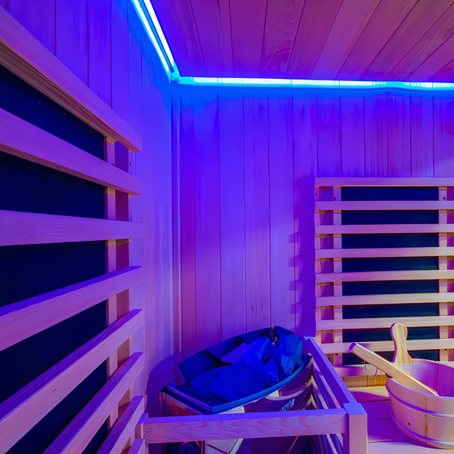 the inside of a hybrid sauna