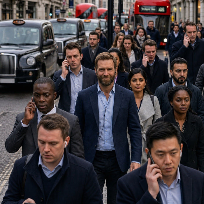 Commuting through the city on the phone