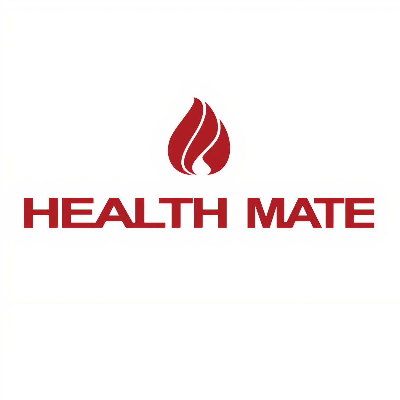 A Health Mate logo for the sauna brand. It is red in colour and has a flame showing the infrared and heat capabilities.