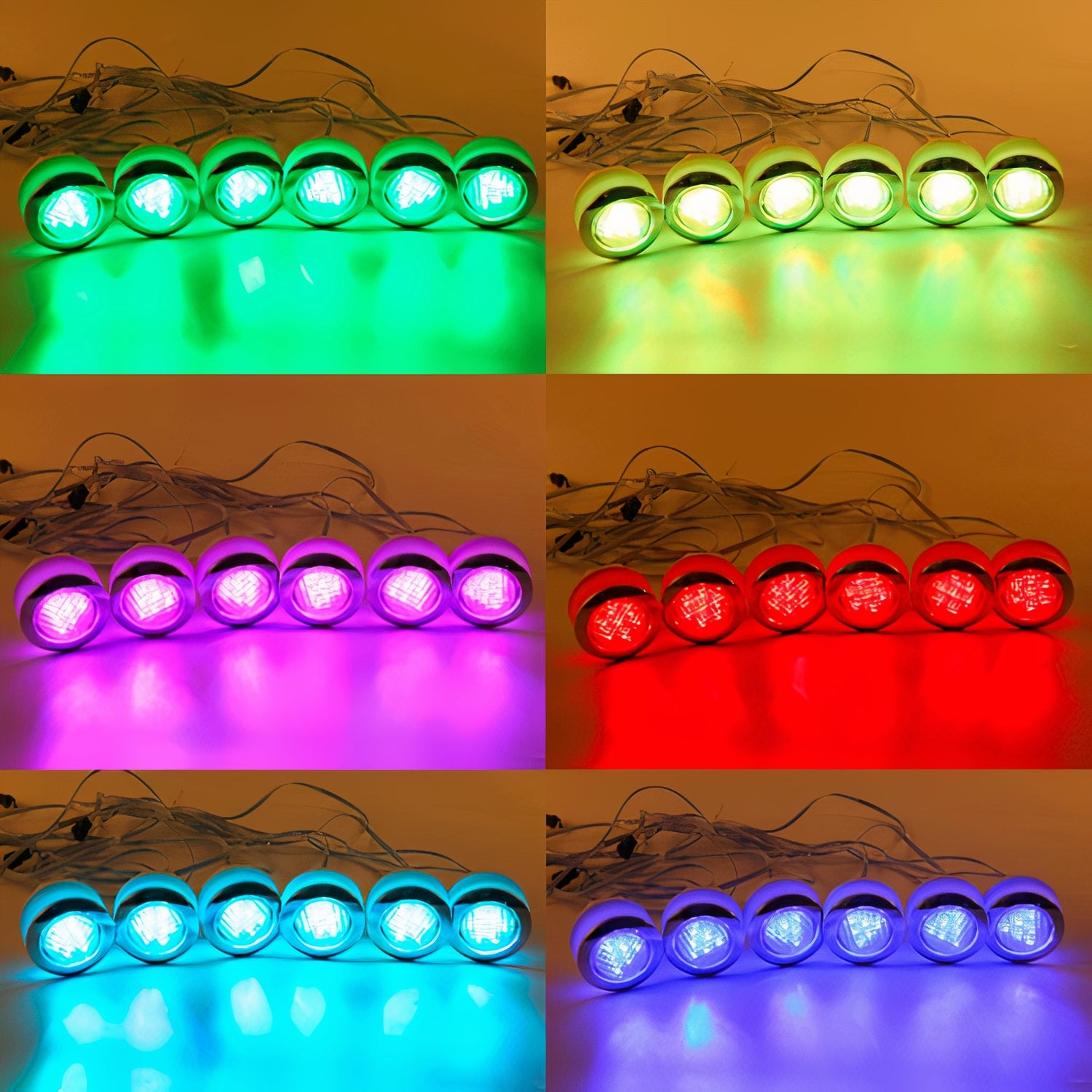 An example to show 6 different colours with the chromotherapy bathroom waterproof lights