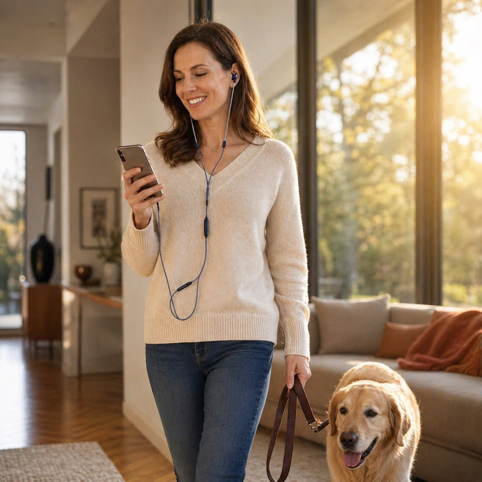 Walking the dog wearing Air Tube earphones