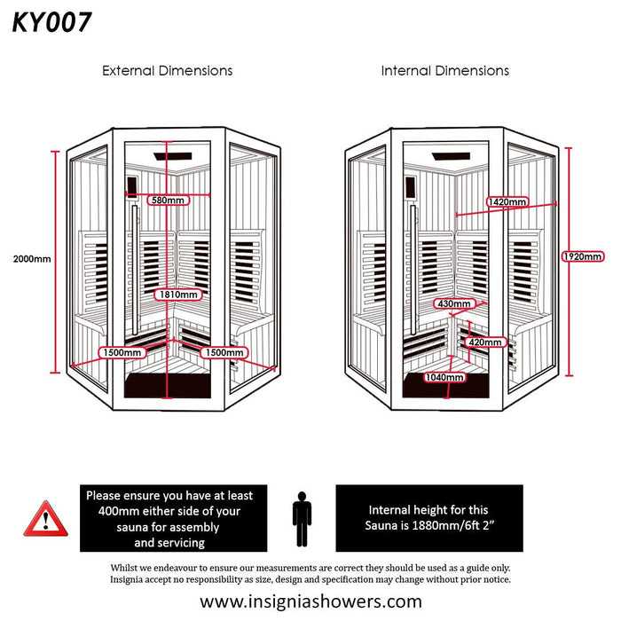 Insignia 2 Person Infrared Indoor Sauna KY007 1500 x 1500mm | bodybud UK