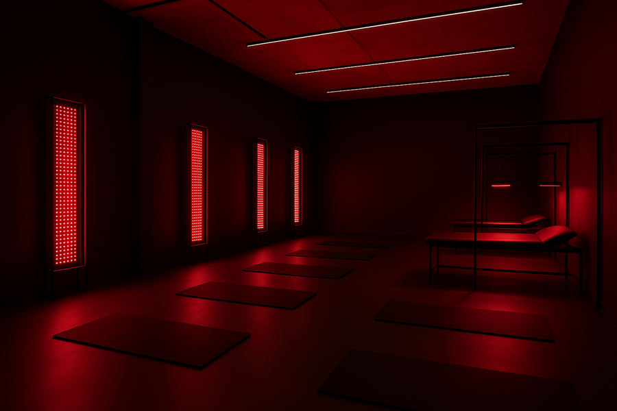 make the room look more modern and make the red light panels on the wall slightly thinner, remove the sofas, maybe put some mats on the floor, make the room look bigger, there is too much furniture remove all of the chairs and sofas