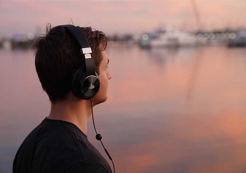 Wearing the DefenderShield Air Tube headphones
